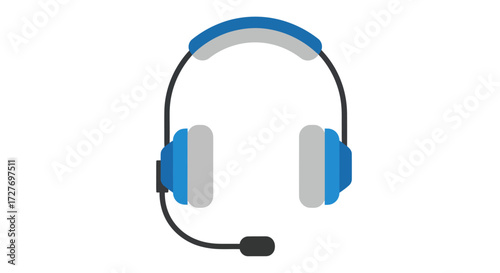 Blue and gray headset with microphone a communication device.