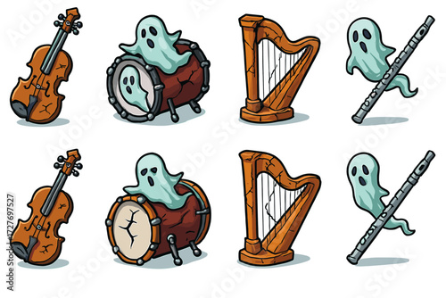 Haunting melody: ghosts playing musical instruments in a whimsical artwork