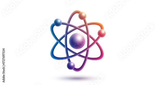 Colorful Atom Model with Orbiting Electrons and Central Nucleus.