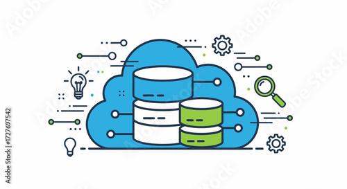 Cloud Computing Database Storage and Network Connectivity Illustration.