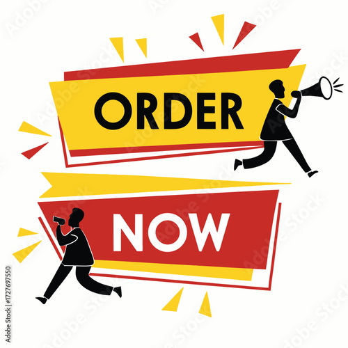 Order Now banners with figures yellow