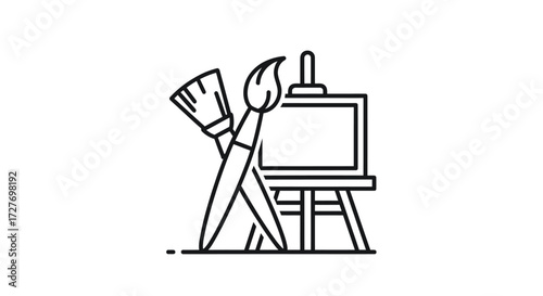 Artistic Easel with Paintbrushes Icon.