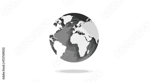 Gray World Globe Depicting Continents and Oceans.