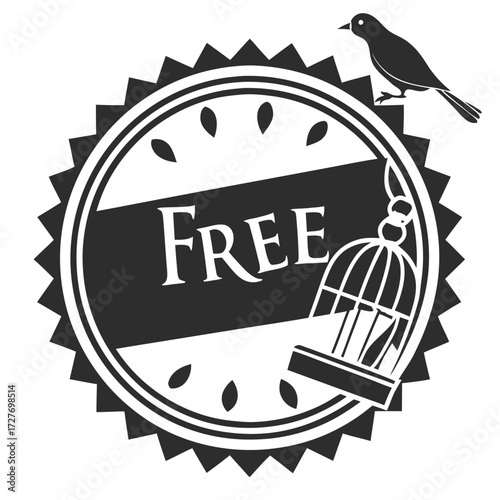 Black bird cage free symbol white
