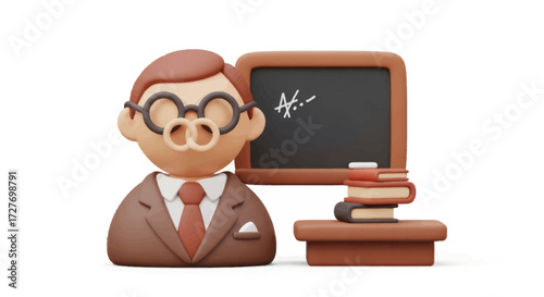 3D Render of a Pig Teacher with Chalkboard and Books.