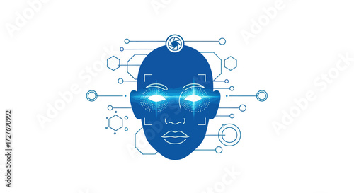 Futuristic AI Head with Circuitry and Sensors.