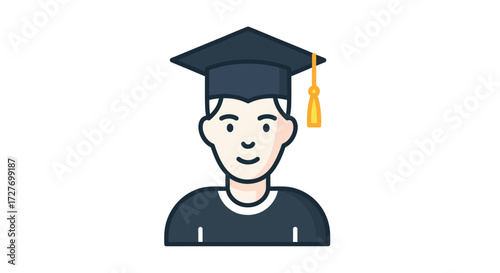 Graduate with Mortarboard Hat and Tassel Smiling Student Illustration.