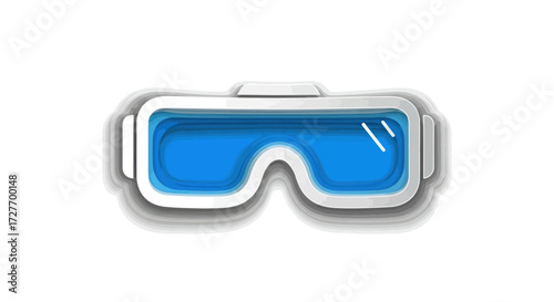 Futuristic White Virtual Reality Headset with Blue Lenses.