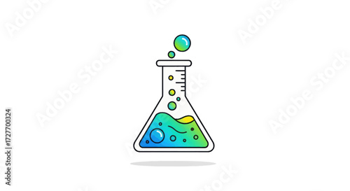 Colorful Bubbling Erlenmeyer Flask Illustration with Green and Blue Liquid.