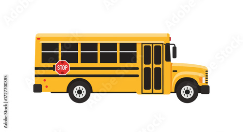 Yellow School Bus with Stop Sign Side View.