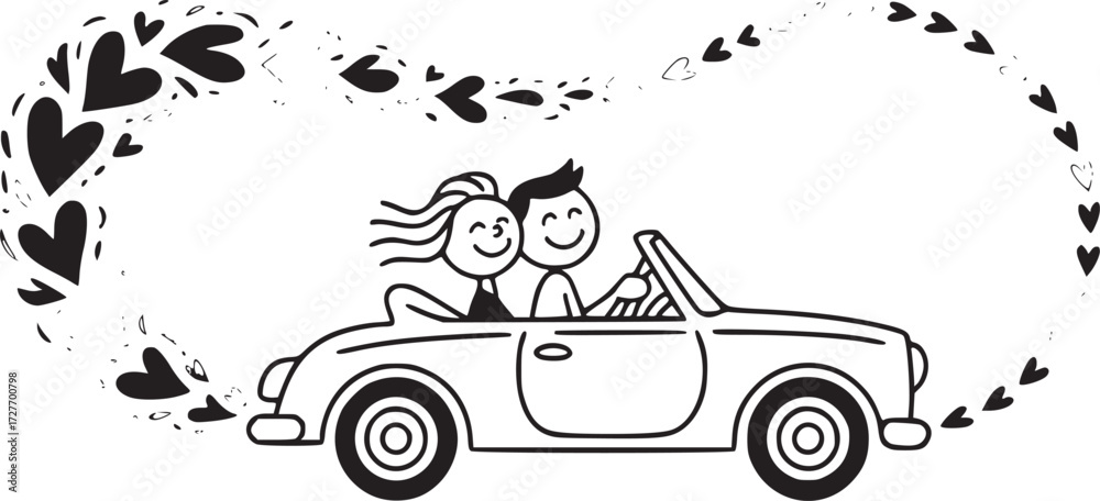 Sunset Lovers Romantic Journey Wedding Carriage Vector Graphics