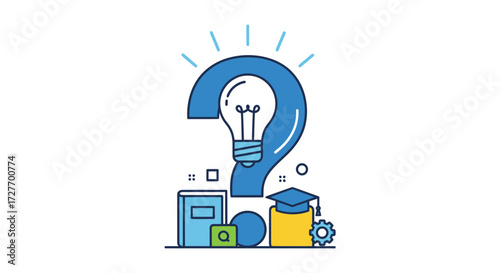 Question Mark Lightbulb with Education Icons.