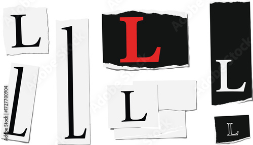 Assortment of the Letter L Creative Torn Paper Elements for Design Projects