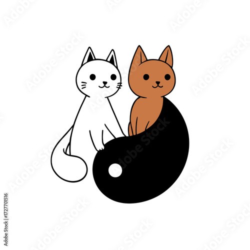 Two cartoon cats with yin and yang