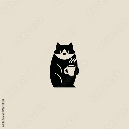 Cartoon raccoon with coffee