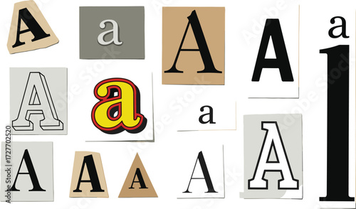 Dynamic collection of cutout paper words and phrases in a ransom note style for advertising and promotions