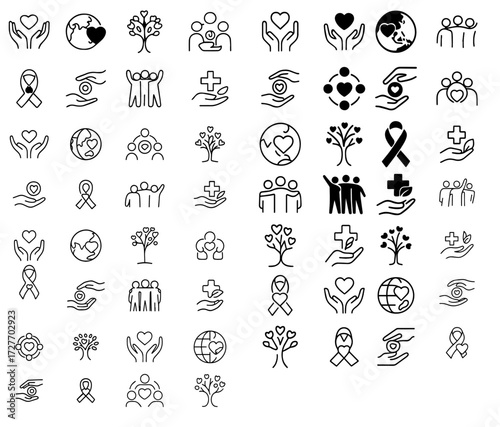 Minimal Line Icons Set – Compassion, Care, Unity, Health & Charity