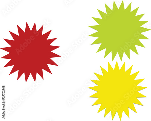 Starburst Shapes Red, Yellow, and Green Burst Illustrations
