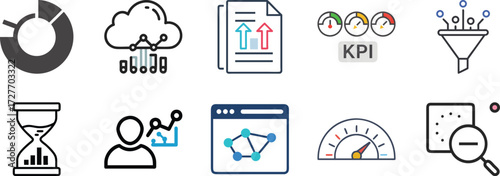 Collection of Data Analytics and Business Intelligence Icons Representing Various Metrics
