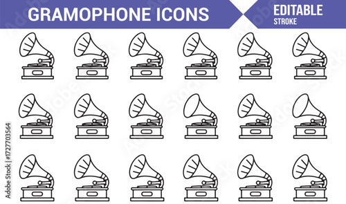 Collection of antique phonograph vector symbols for nostalgic audio themes