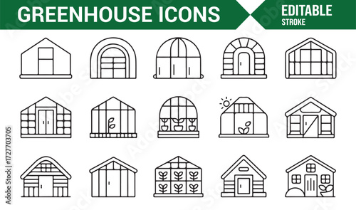 Vector greenhouse pack with plant nurseries, domes, and cultivation shelters