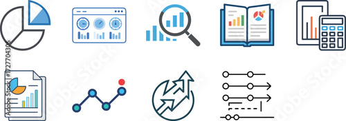 Business and finance data analytics infographics, diagrams, reports and document data visualization