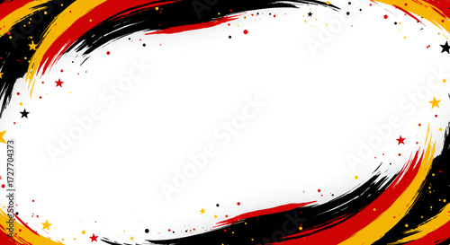Illustration of abstract grunge frame with german flag colors and stars, isolated on white background