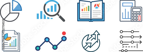 Collection of statistical graphs and financial analysis, data visualization business analytics