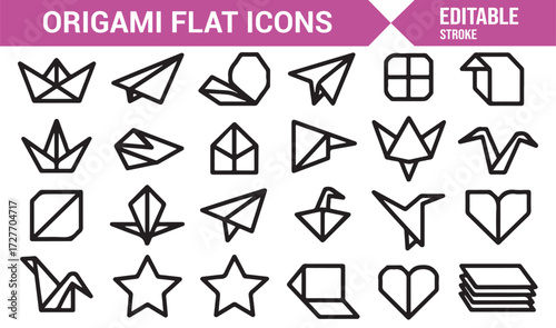 Minimal outline origami icons collection for design, craft, and education