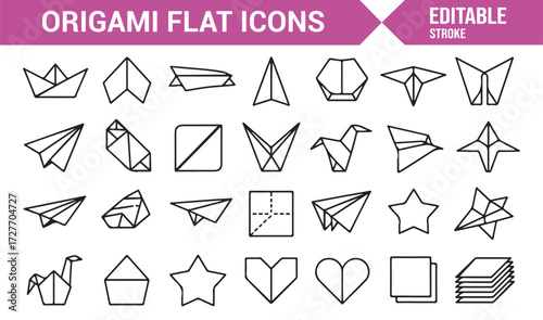 Vector symbol set of origami animals, shapes, and paper folding art