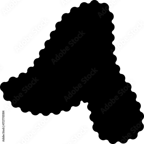 Abstract black shape with a smooth wavy border, featuring an organic and fluid freeform structure with dynamic contours.
