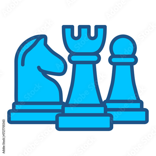 Chess Icon In Blue Monochrome Flat Design, Vector Illustration