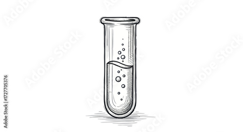 Hand-drawn illustration of a glass test tube filled with liquid and bubbles.