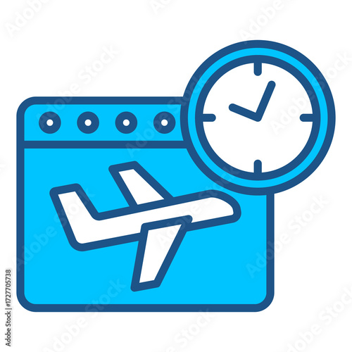 Flight Time Icon In Blue Monochrome Flat Design, Vector Illustration