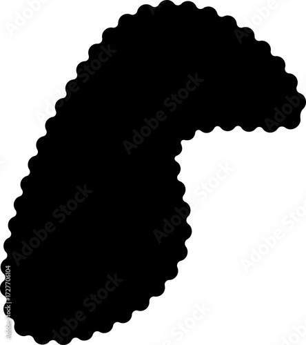 Freeform black element with a stylized fluid design, featuring smooth curves and an irregular organic shape.