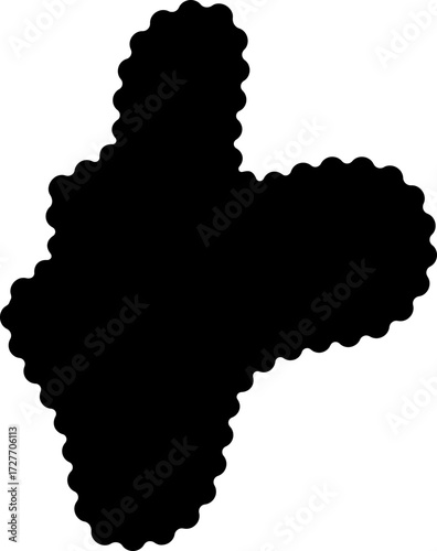 Irregular black silhouette with a fluid and dynamic form, featuring soft, undulating edges.