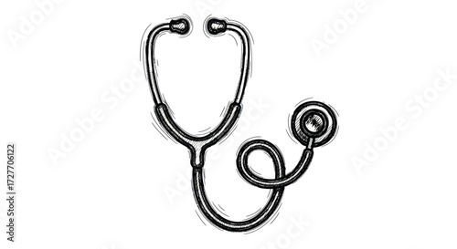 Hand-drawn sketch of a medical stethoscope with a coiled tube.