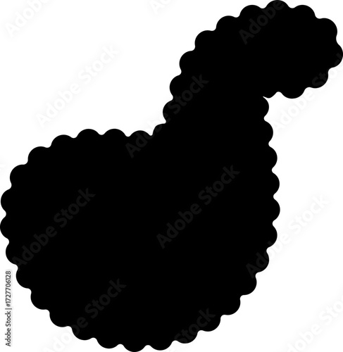 Black abstract shape with a rough and irregular contour, featuring soft curves and an organic appearance.