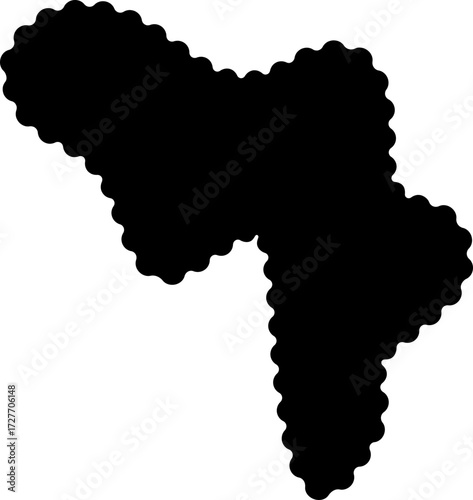 Freeform black silhouette with an irregular and unstructured design, featuring fluid, wavy edges.