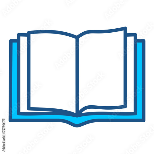 Open Book Icon In Blue Monochrome Flat Design, Vector Illustration