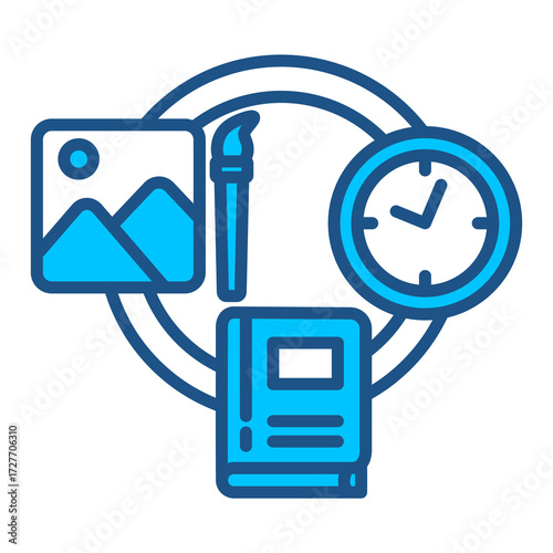 Extracurricular Activities Icon In Blue Monochrome Flat Design, Vector Illustration