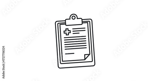 Medical Clipboard with Cross Symbol and Lines Healthcare Document Outline.