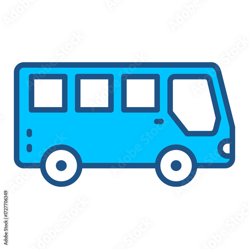 School Bus Icon In Blue Monochrome Flat Design, Vector Illustration