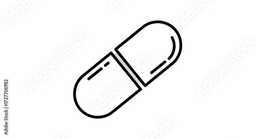 Simple Black and White Outline of a Capsule Pill.