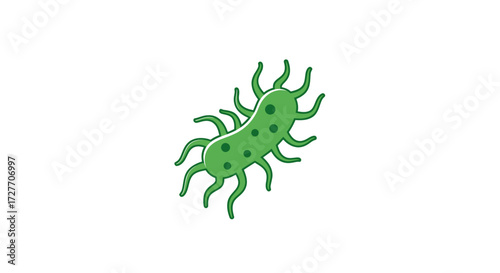 Cartoon Green Microscopic Organism with Multiple Legs.
