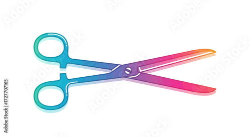 Open Rainbow Metal Scissors with Circular Handles and Sharp Blades.