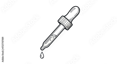 Detailed Black and White Dropper with Liquid Droplet.
