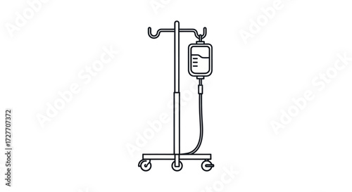 Medical IV Drip Stand with Fluid Bag.