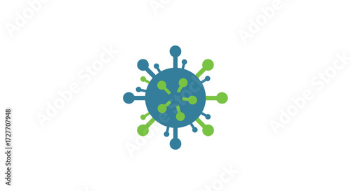Stylized Blue and Green Virus or Germ Illustration.