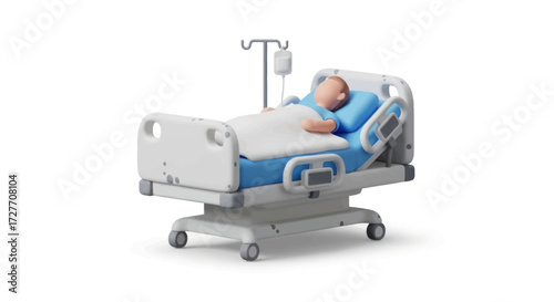 Ill patient resting comfortably in a modern hospital bed with an IV drip.